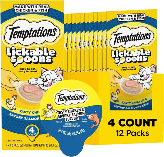 Temptations Lickable Spoons Wet Cat Treats, Chicken & Salmon, 4 ct, 12pk