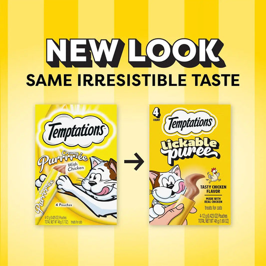 Temptations Creamy Puree Lickable Cat Treats, Chicken, 4 Count, 11 Pack