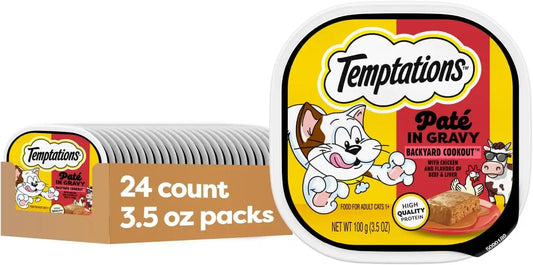 Temptations Pate in Gravy Adult Wet Cat Food Backyard Cookout Flavor, 3.5 oz. Trays (24 Count, Pack of 1)