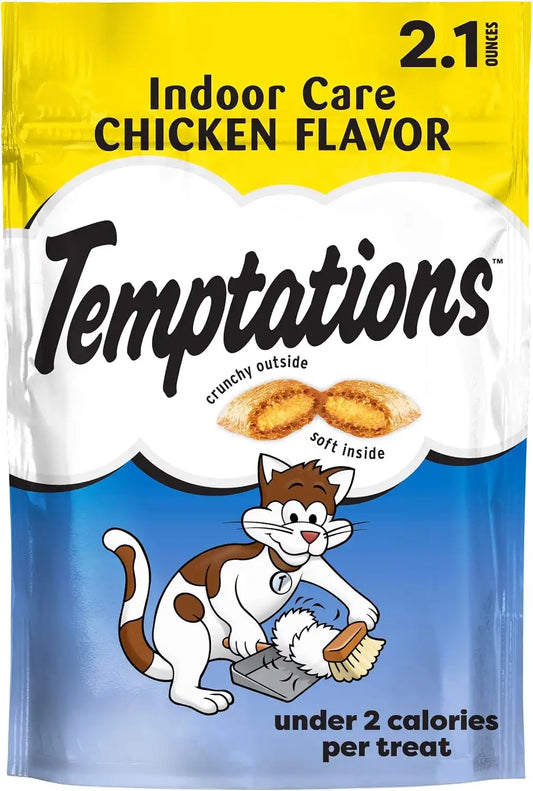Temptations Indoor Care Crunchy Cat Treats, Chicken, 2.1 oz, 12 Pack