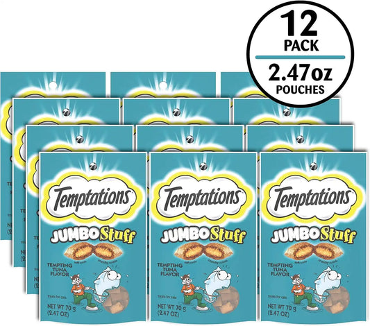 Temptations Jumbo Stuff Crunchy and Soft Cat Treats, Tempting Tuna Flavor, 2.5 oz. Pouch (Pack of 12)