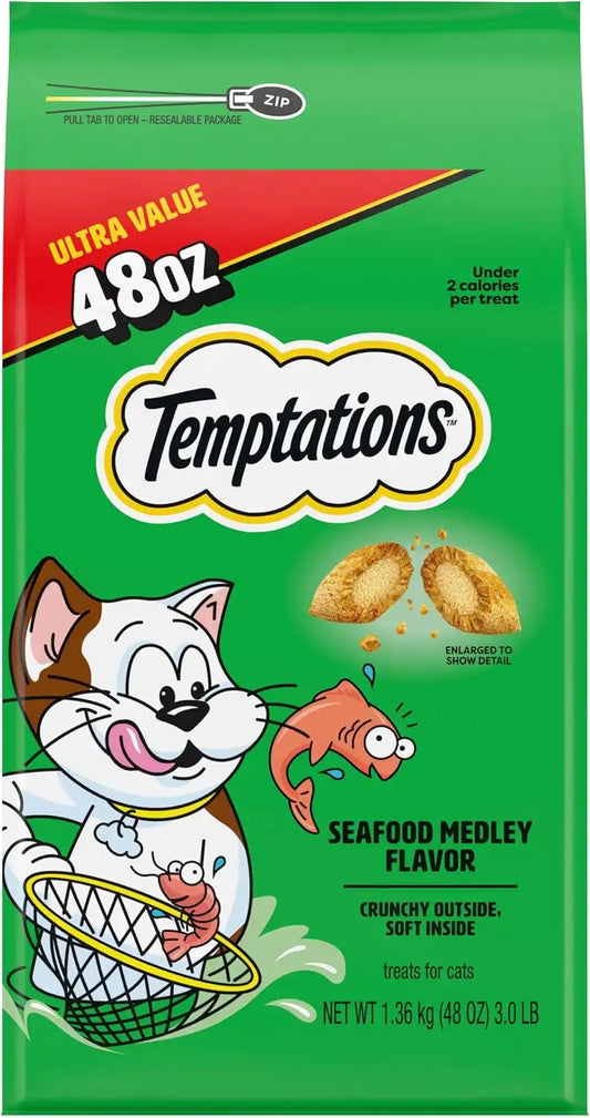 Temptations Classic Crunchy and Soft Cat Treats, Seafood Medley, 48 oz