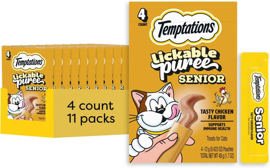 Temptations Lickable Puree Senior Cat Treats, Tasty Chicken, 4 Count, 11pk