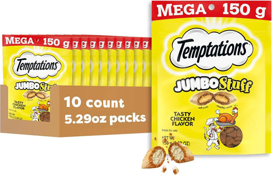 Temptations Jumbo Stuff Crunchy & Soft Cat Treats, Chicken, 5.3 oz, 10 Pack