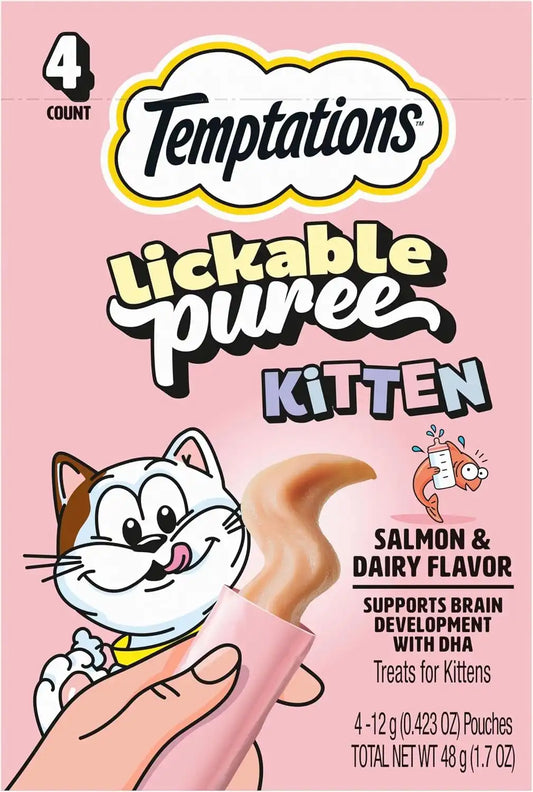 Temptations Lickable Puree Kitten Cat Treats, Salmon & Dairy, 4 Count, 11pk