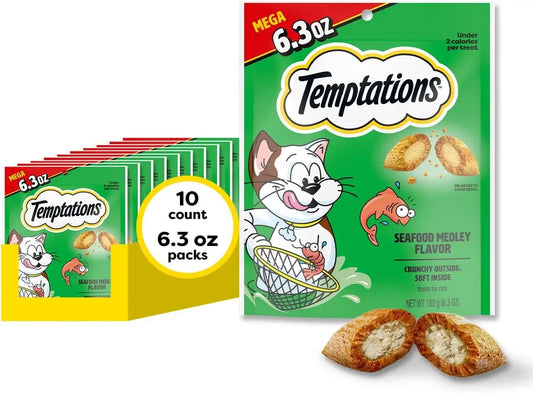 Temptations Classic Crunchy Cat Treats, Seafood Medley, 6.3 oz, 10 Pack