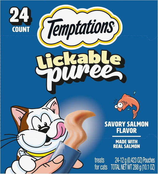 Temptations Creamy Puree Lickable Cat Treats, Salmon, 24 Count