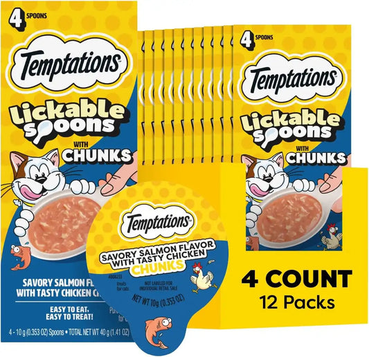 Temptations Lickable Spoons Wet Cat Treats, Salmon with Chicken, 4 ct, 12pk